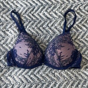 Victoria’s Secret Elegant Lace Push-Up Bra - Navy Blue